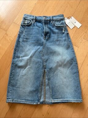 7 For All Mankind Light Blue Denim Midi Skirt